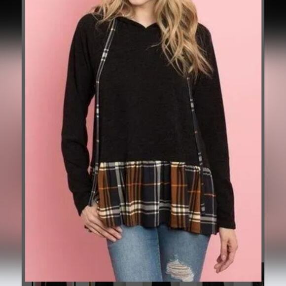 Perfect Peach 90s Grunge Style Hoodie w/ Flannel Peplum- NWOT - Picture 3 of 10